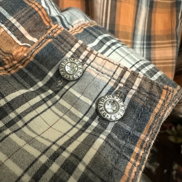 Harley Davidson Motorcycle Womens Plaid Blouse Shirt 2X Embroidered Button Up - Picture 3 of 9